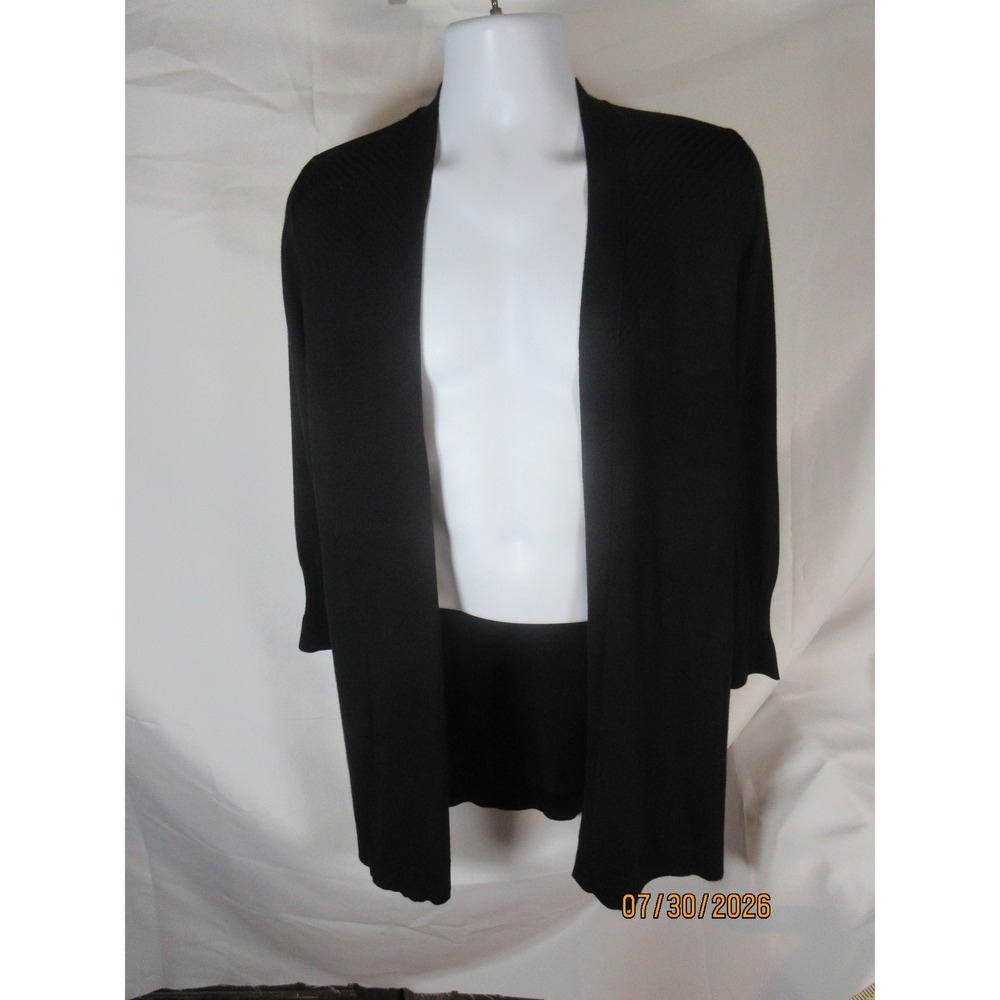 Peyton Primrose Black Open Front Cardigan Sweater Ribbed Back Longline Womens S